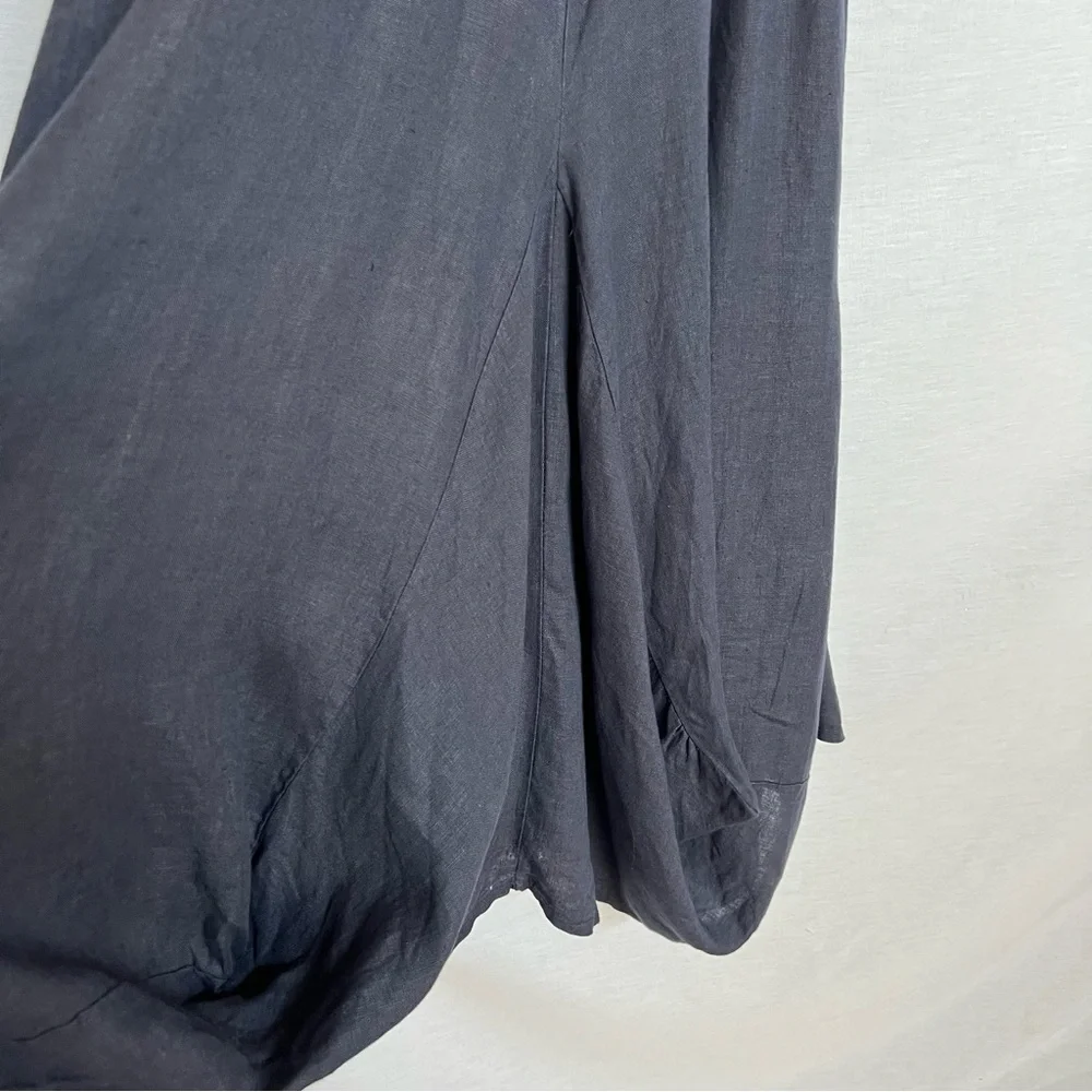 Linen Asymmetrical Navy Artsy Sleeveless Tank Dress - Picture 6 of 16